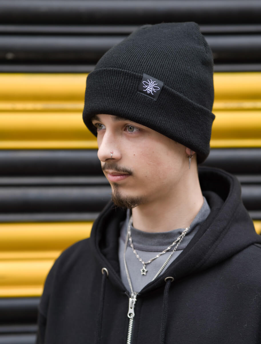 *Black Beanie with Manchester Bee Tag (Staff) • The Manchester Shop