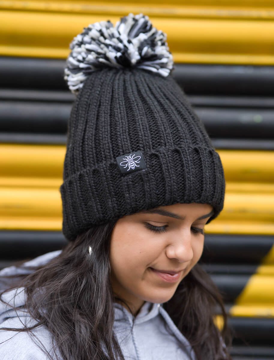 *Black Hygge Beanie with Bee Tag (Staff) • The Manchester Shop
