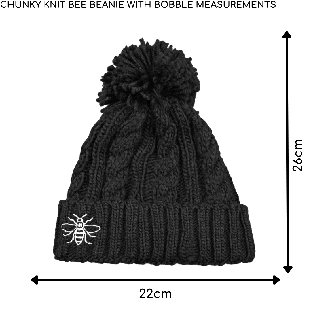 Mustard Chunky Knit Bee Beanie with Bobble (Staff) • The Manchester Shop