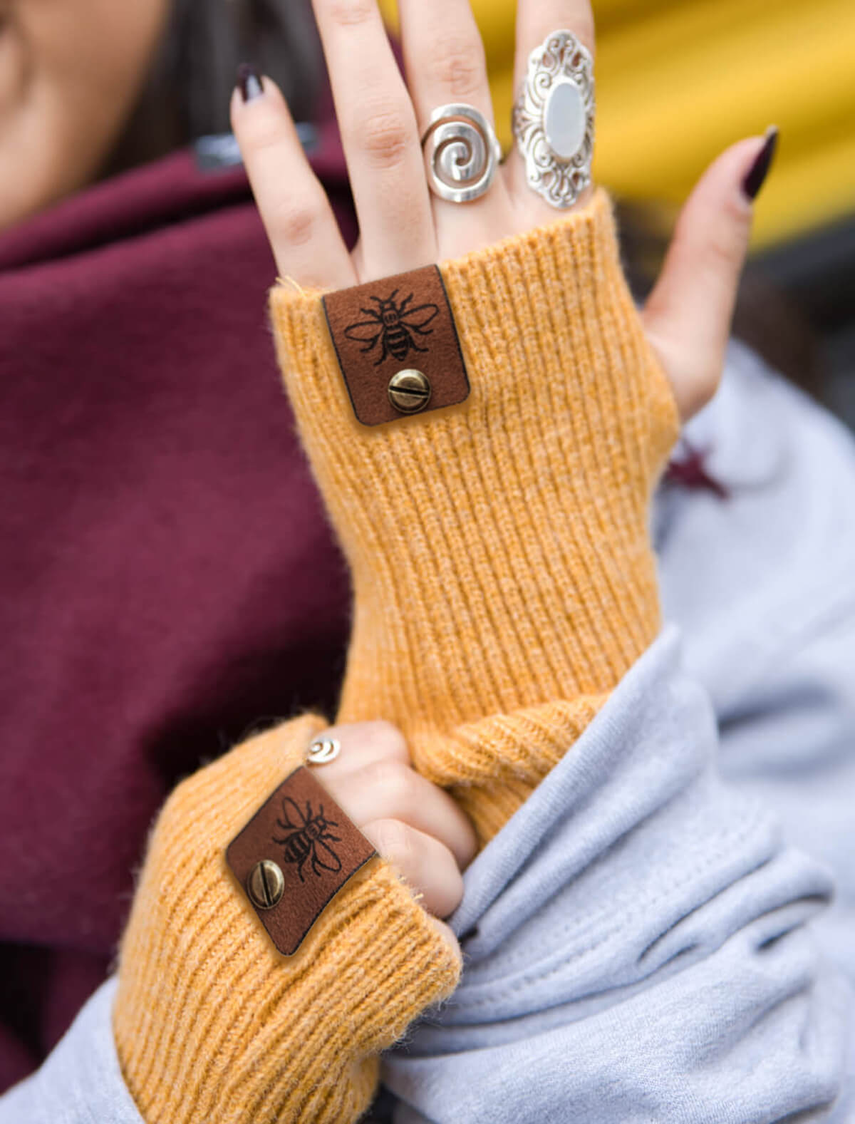 Fingerless Mustard Gloves