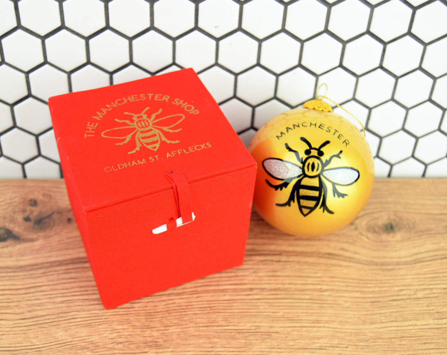 Gold Hand-painted Glass Bee Bauble • The Manchester Shop