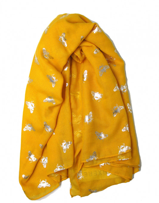 Mustard Glitter Wing Bee Scarf
