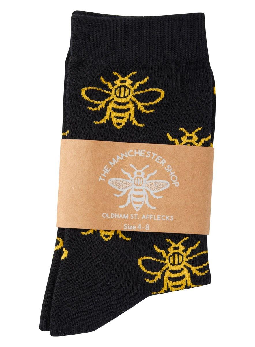 Black Manchester Bee Adult Socks (Staff) • The Manchester Shop