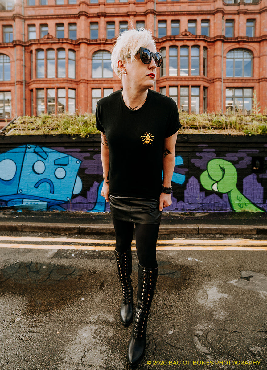 Yellow Pocket Worker Bee Black Tee • The Manchester Shop