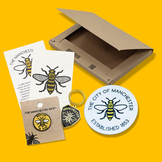 Gift Box 1 - 2 x postcards, 1 x coaster, 1 x keyring, 1 x enamel pin, Gift box packaging