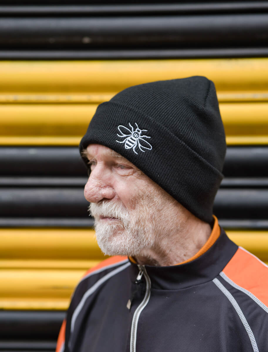 Black Embroidered Manchester Bee Beanie