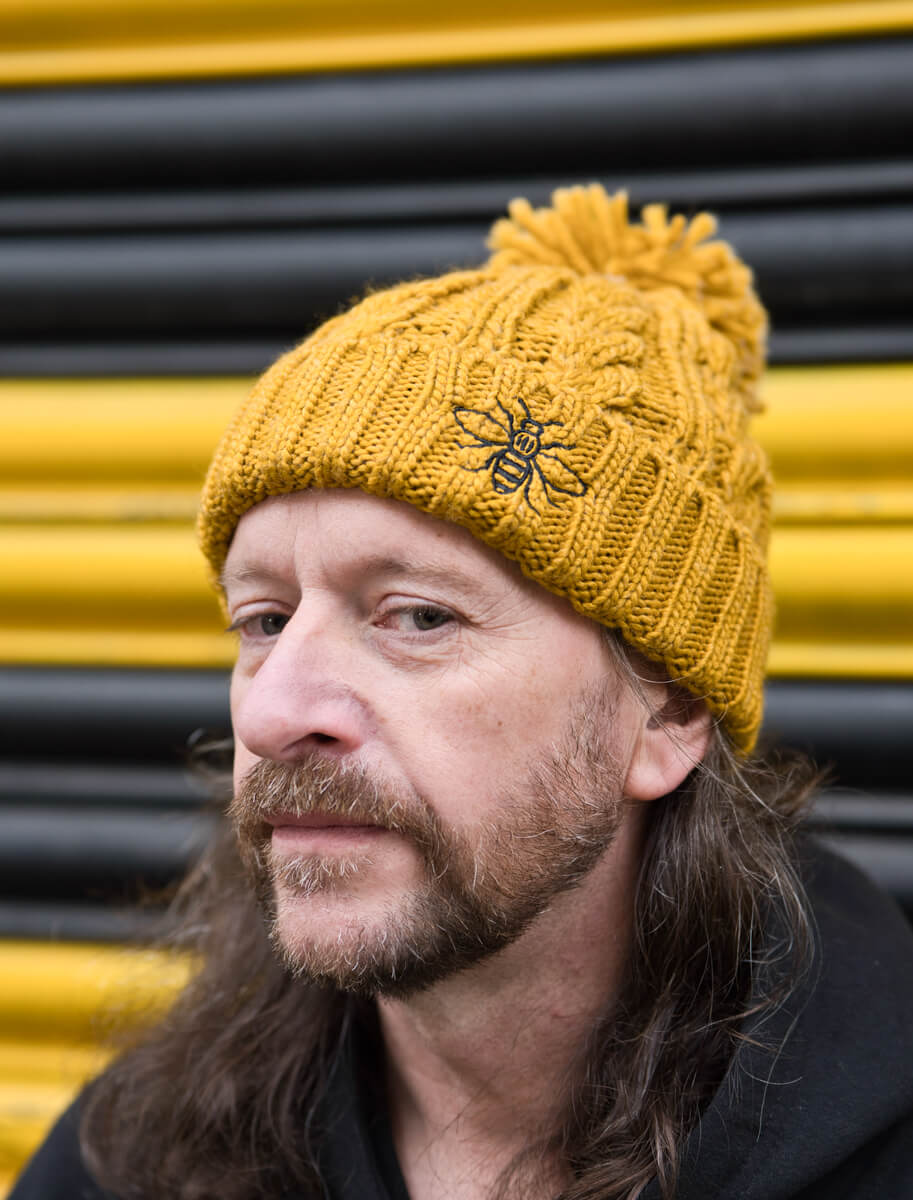 Mustard Chunky Knit Bee Beanie with Bobble (Staff) • The Manchester Shop