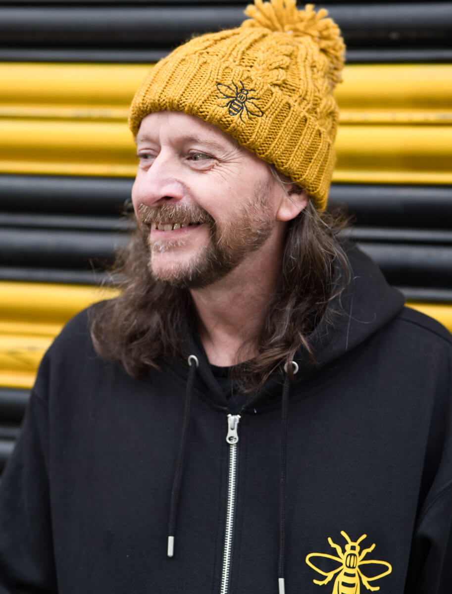 Mustard Chunky Knit Bee Beanie with Bobble (Staff) • The Manchester Shop