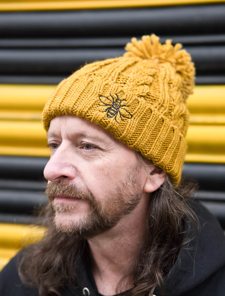 Mustard Chunky Knit Bee Beanie with Bobble (Staff) • The Manchester Shop