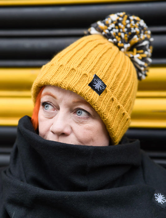 Mustard Hygge Beanie with Bee Tag (Staff) • The Manchester Shop