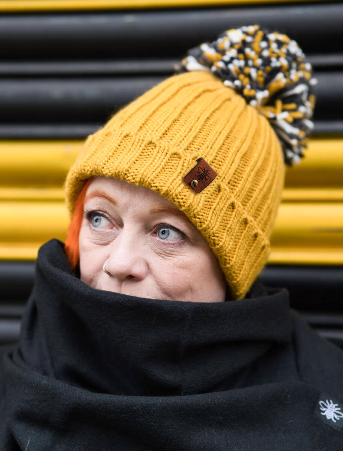 Mustard Hygge Beanie with Bee Tag • The Manchester Shop