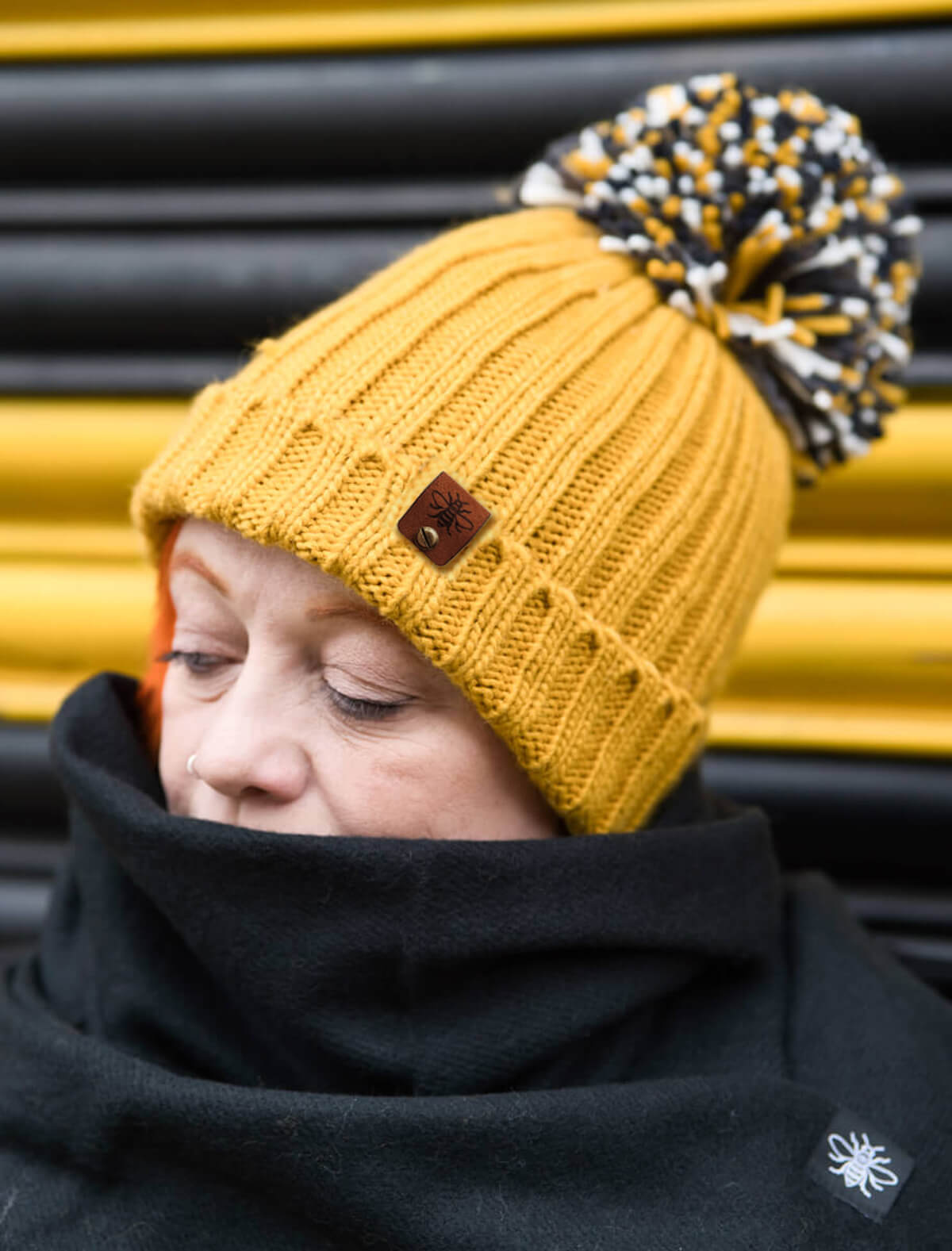 Mustard Hygge Beanie with Bee Tag • The Manchester Shop