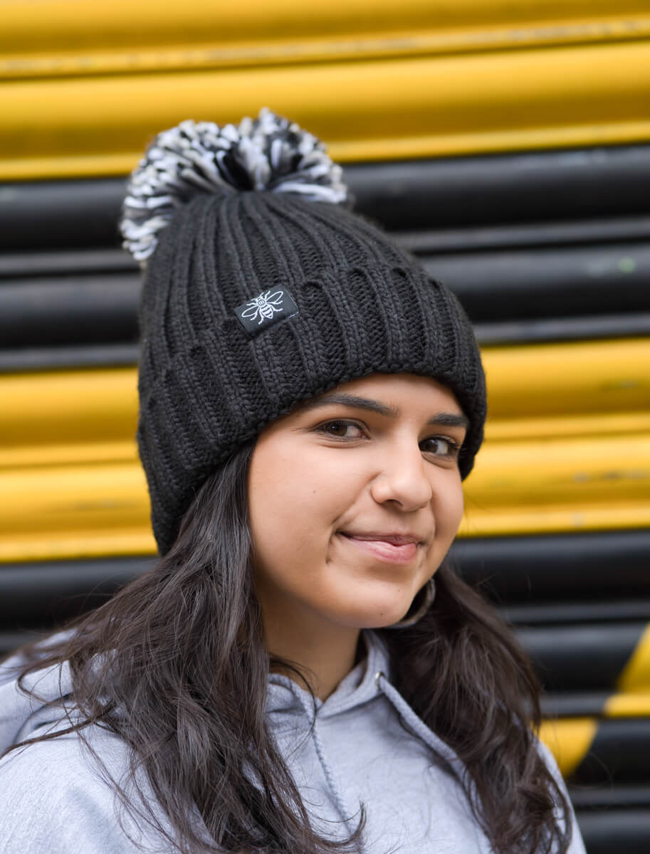 Black Hygge Beanie with Bee Tag