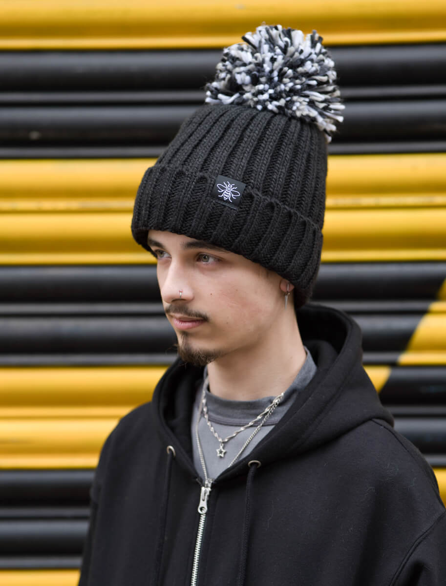 Black Hygge Beanie with Bee Tag