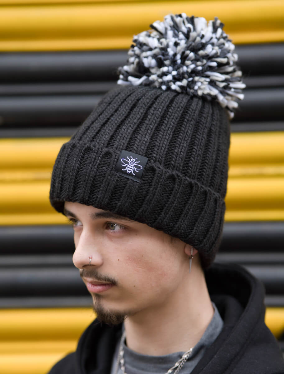 Black Hygge Beanie with Bee Tag