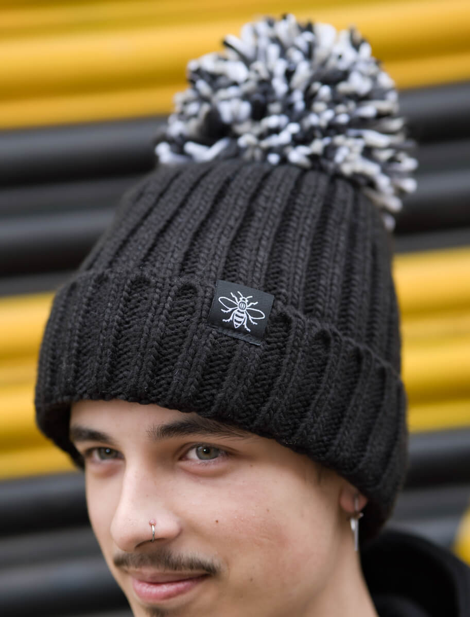 Black Hygge Beanie with Bee Tag