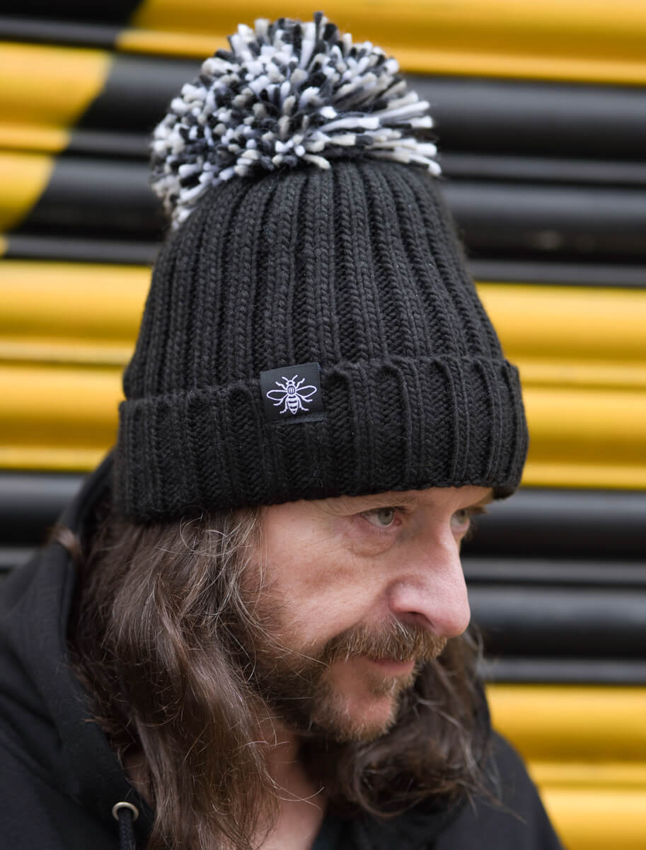 Black Hygge Beanie with Bee Tag