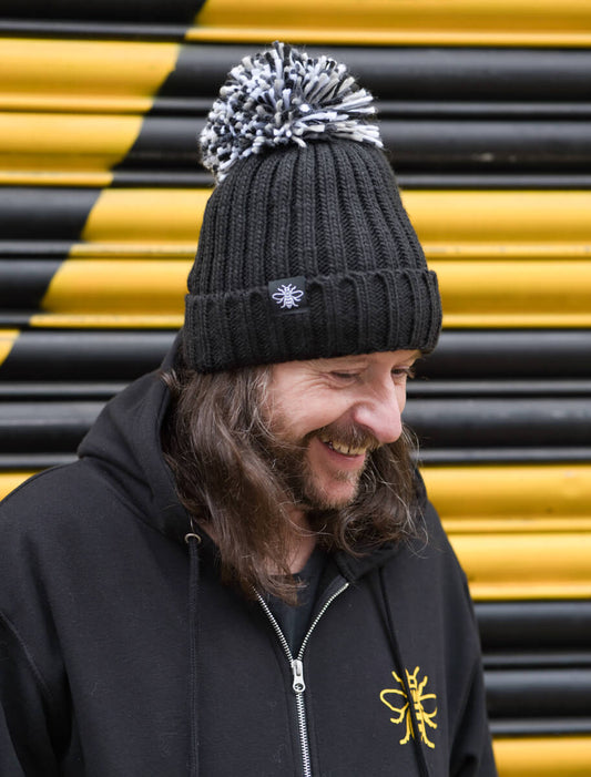 Black Hygge Beanie with Bee Tag