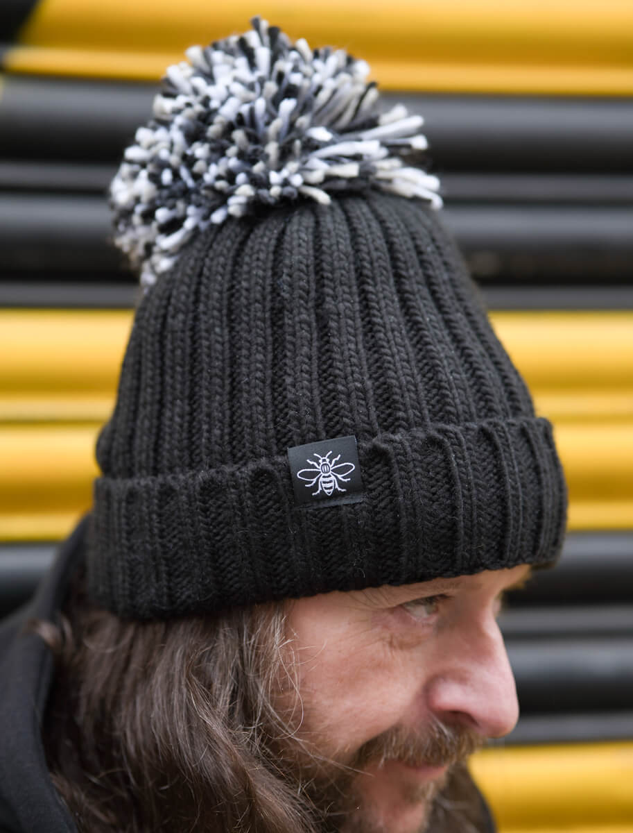 Black Hygge Beanie with Bee Tag