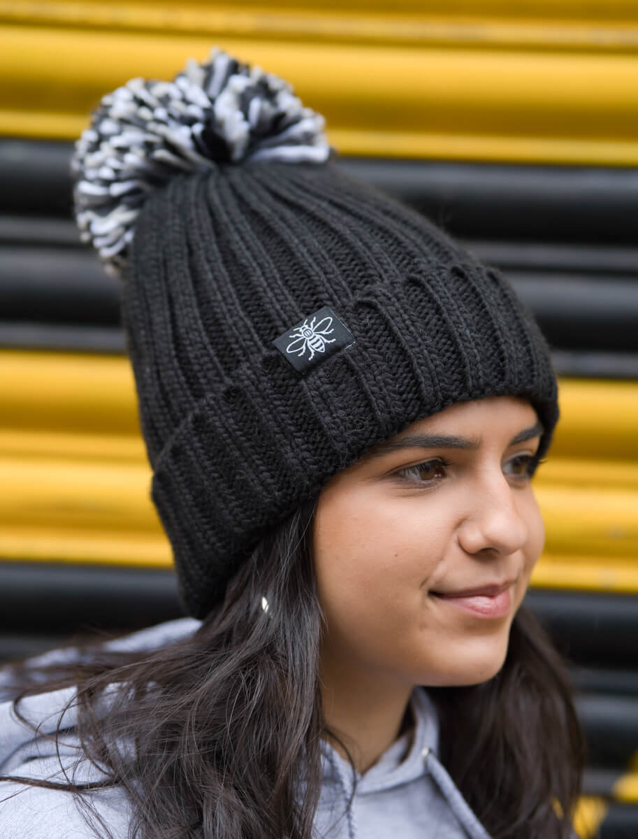 Black Hygge Beanie with Bee Tag