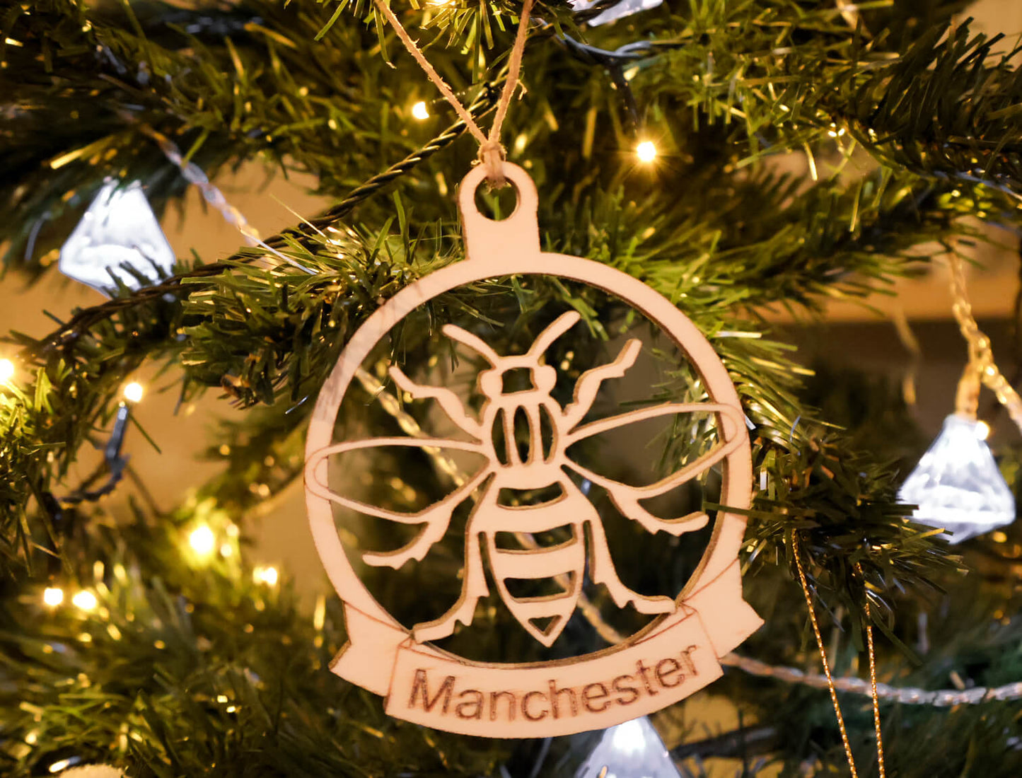 Engraved Manchester Wooden Decoration