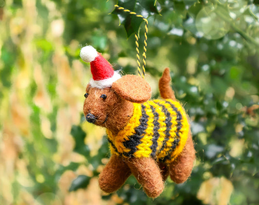Dog with Jumper & Christmas Hat Decoration