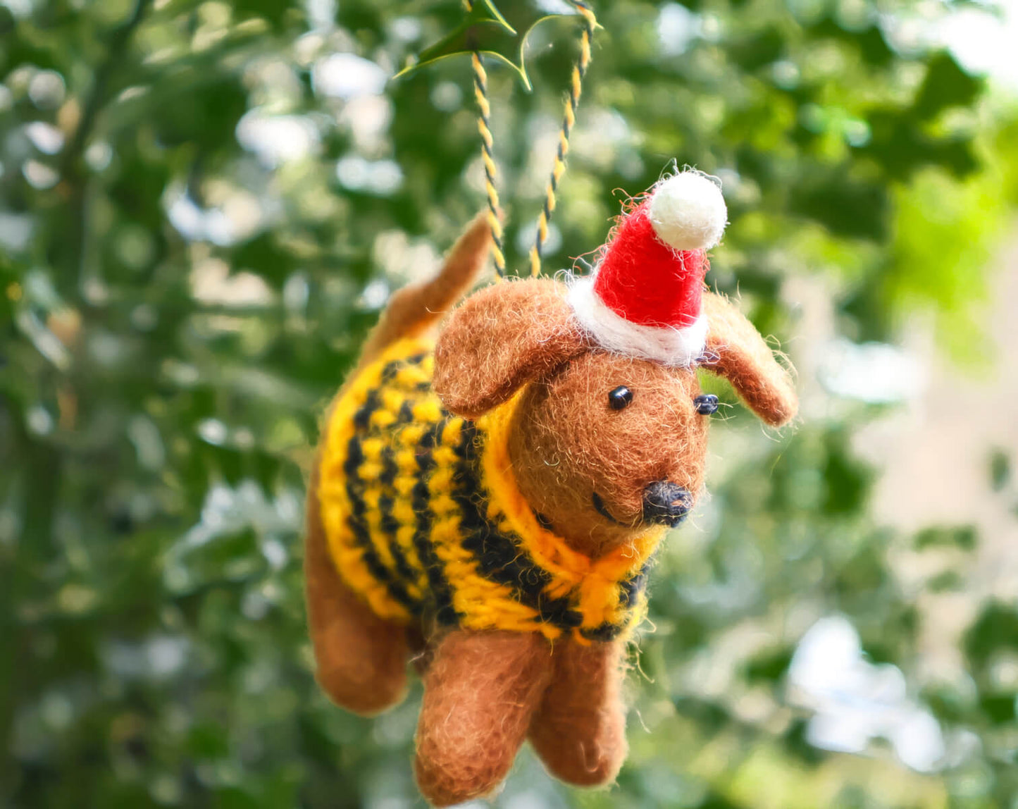 Dog with Jumper & Christmas Hat Decoration