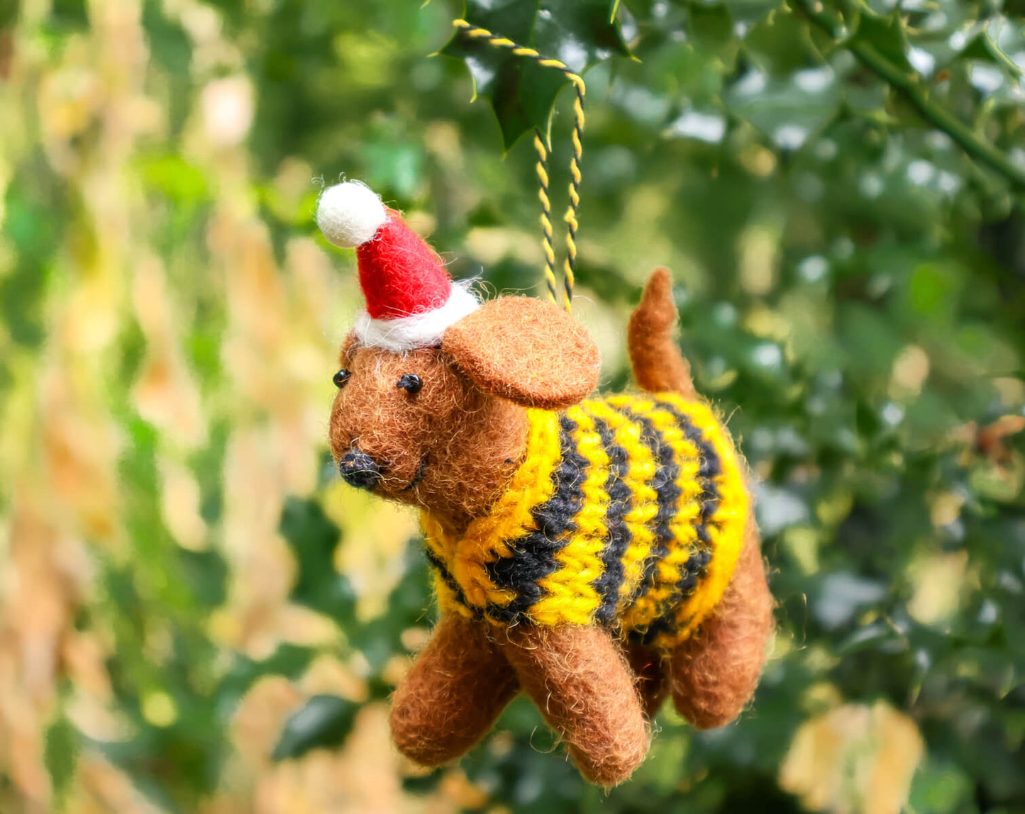 Dog with Jumper & Christmas Hat Decoration