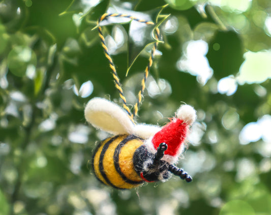 Small Bee with Christmas Hat Decoration