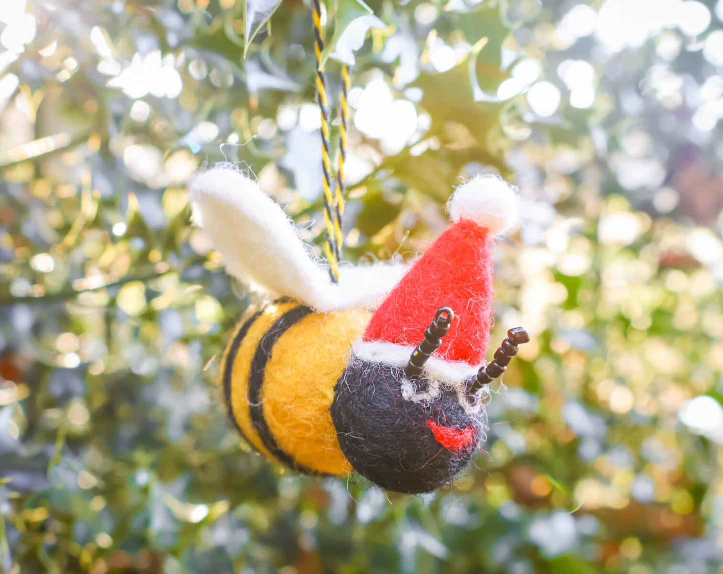 Small Bee with Christmas Hat Decoration