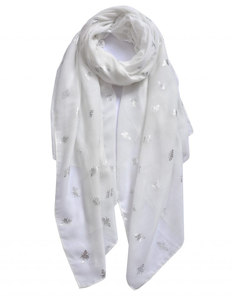 White Copper Foil Bee Scarf