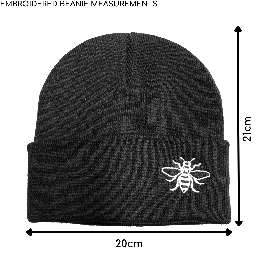 Black Embroidered Manchester Bee Beanie