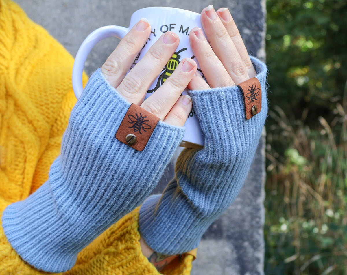 Fingerless Blue Gloves