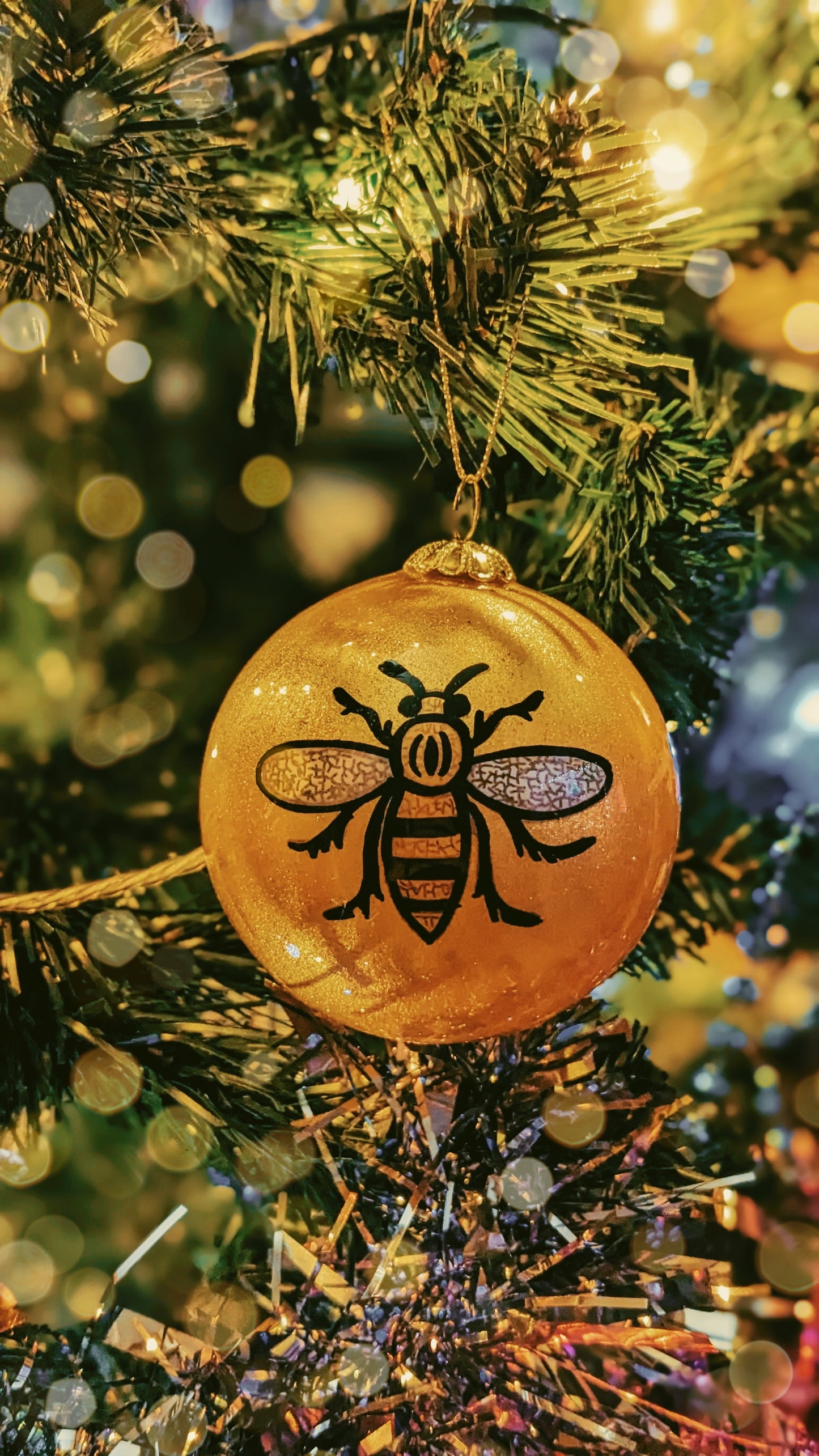 Gold Hand-painted Glass Bee Bauble