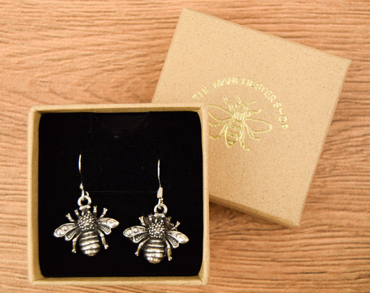 Large Bumble Bee Drop Sterling Silver Earrings | The Manchester Shop
