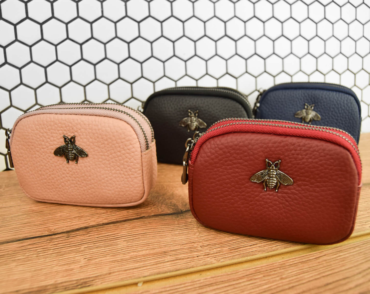 Bee Double Zip Leather Purse • The Manchester Shop