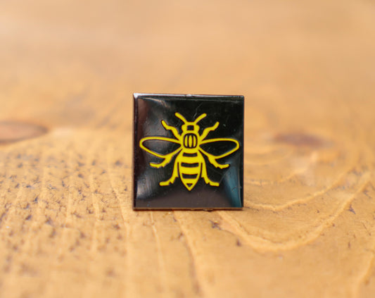 Black Square Manchester Bee Enamel Brooch • The Manchester Shop