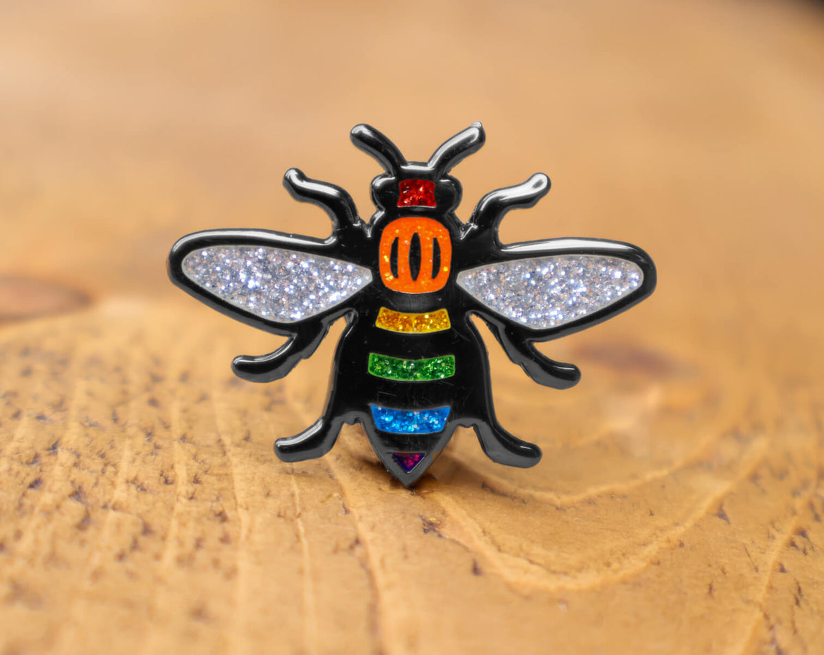 Large Glitter Rainbow Manchester Bee Brooch - The Manchester Shop