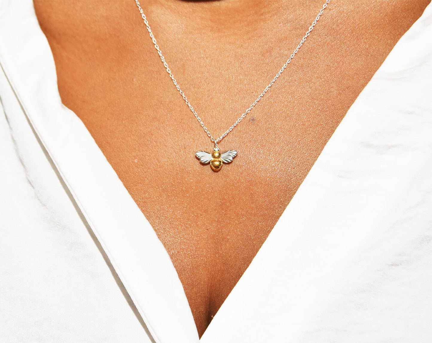 Amber Sterling Silver Bee Necklace with Gold Detail | The Manchester Shop