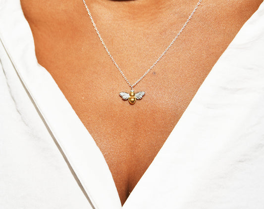 Amber Sterling Silver Bee Necklace with Gold Detail | The Manchester Shop