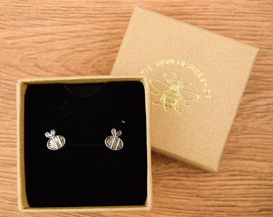 Solid Cartoon Bee Sterling Silver Studs | The Manchester Shop