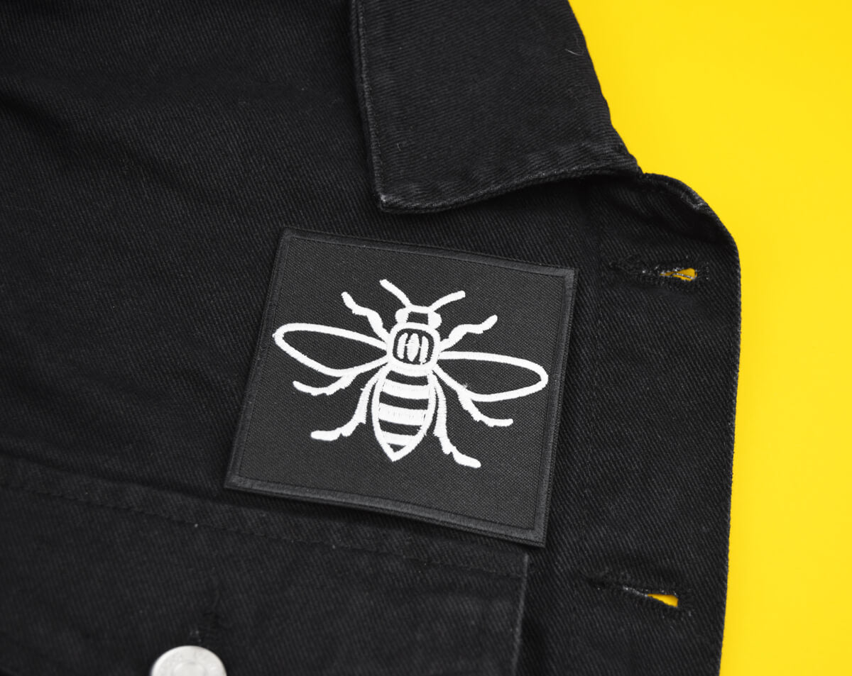 White Manchester Bee Square Patch