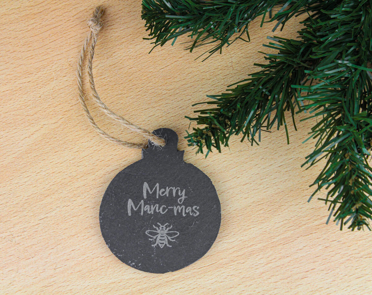 Merry Manc-mas Slate Bauble