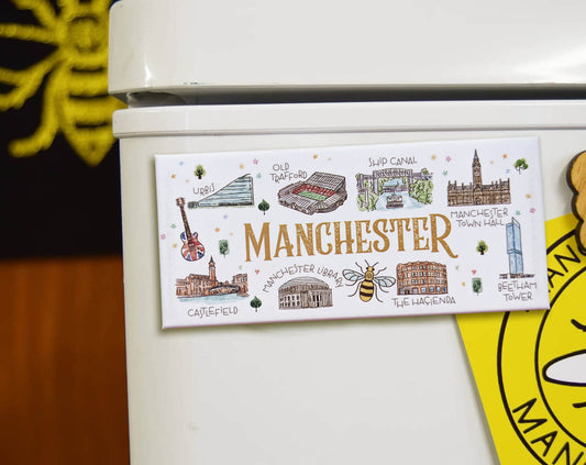 Manchester Watercolour Landmarks Rectangle Magnet • The Manchester Shop