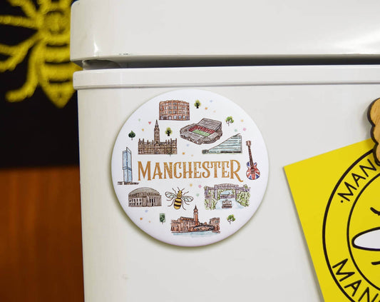 Manchester Watercolour Landmarks Round Magnet • The Manchester Shop