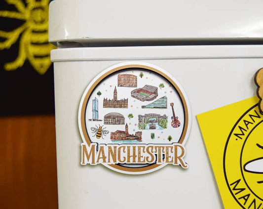 Manchester Watercolour Landmarks 3D Round Magnet • The Manchester Shop