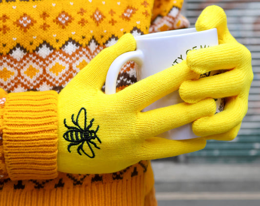 Small Manchester Bee Embroidered Yellow Gloves