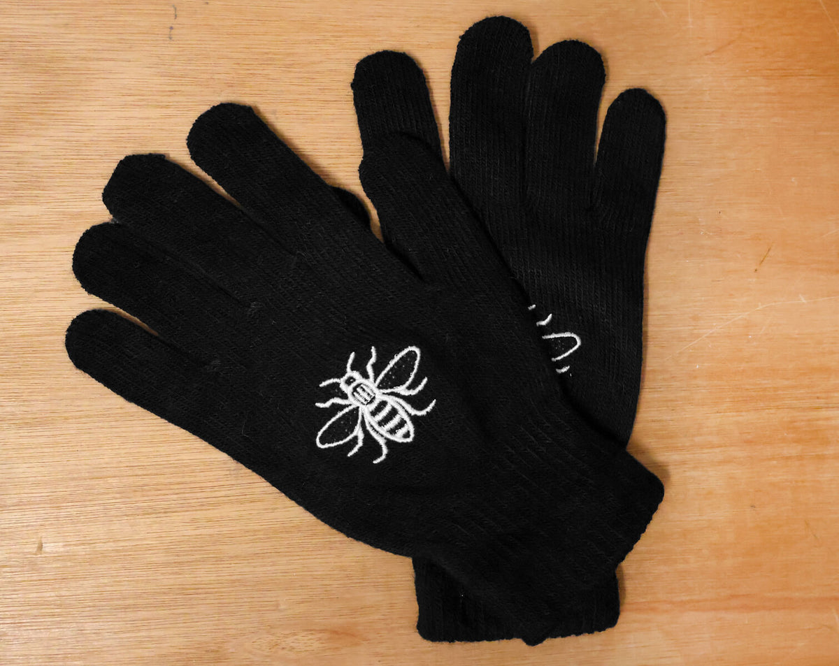 Large Manchester Bee Embroidered Black Gloves