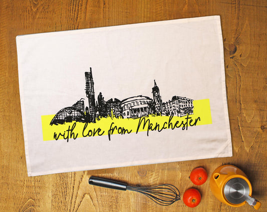 With Love from Manchester Skyline Tea Towel • The Manchester Shop