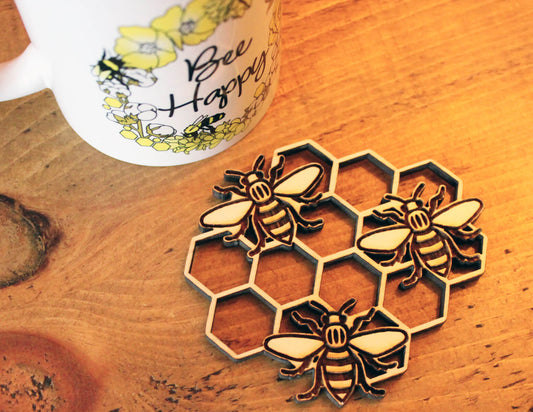 Triple Wooden Bee Coaster | The Manchester Shop